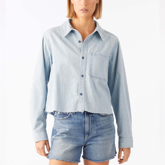 AMO Tops - Amo Denim Ida Crop Shirt with a frayed hem Light Wash Womens size XSMALL